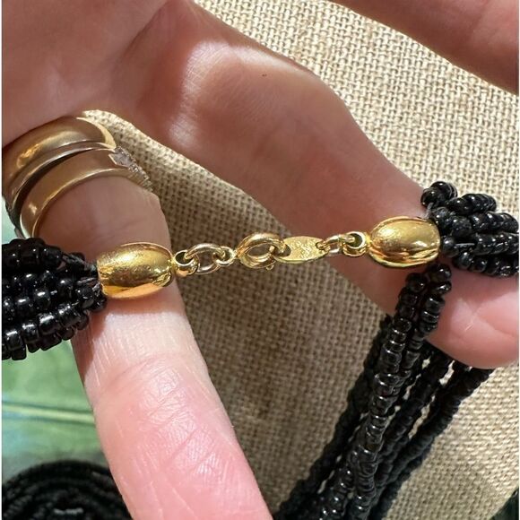 Vintage Trifari Torsade Necklace Black & Gold Tone - Picture 2 of 4